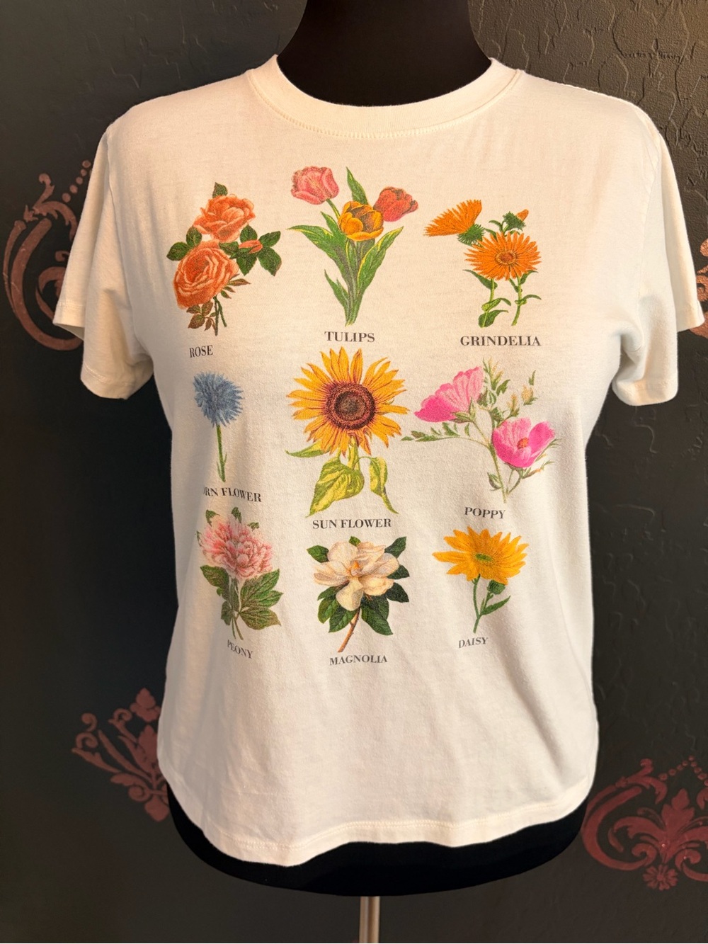 Fifth Sun White Floral Botanical Print Crewneck Tee